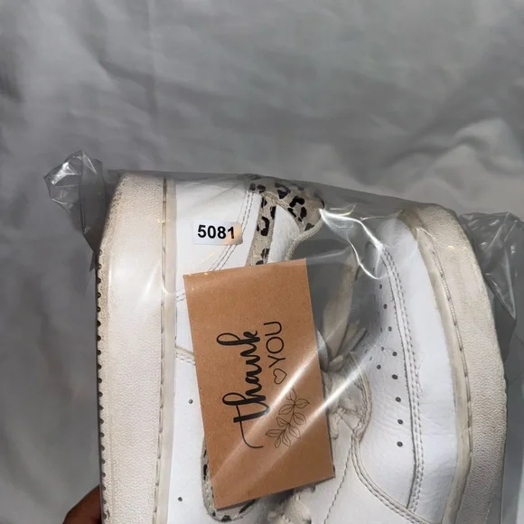 Nike women’s Court Vision Low sneakers in white with a leopard print swoosh - Picture 5 of 6